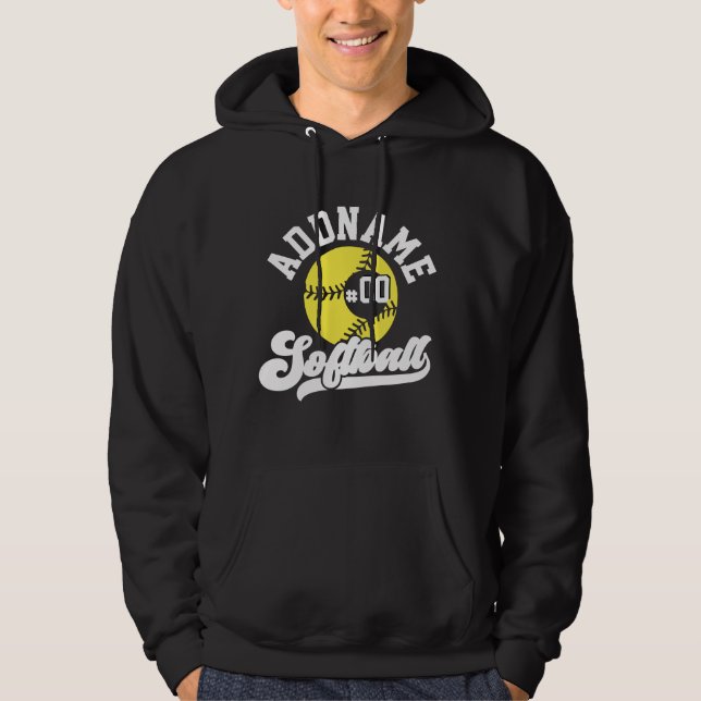 Personalized Softball Player ADD NAME Retro Team Hoodie (Front)