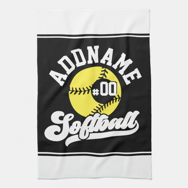 Personalized Softball Player ADD NAME Retro Team Kitchen Towel (Vertical)