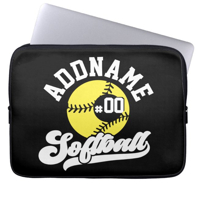 Personalized Softball Player ADD NAME Retro Team Laptop Sleeve (Front)