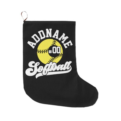 Personalized Softball Player ADD NAME Retro Team Large Christmas Stocking