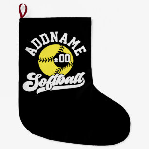 Personalized Softball Player ADD NAME Retro Team Large Christmas Stocking