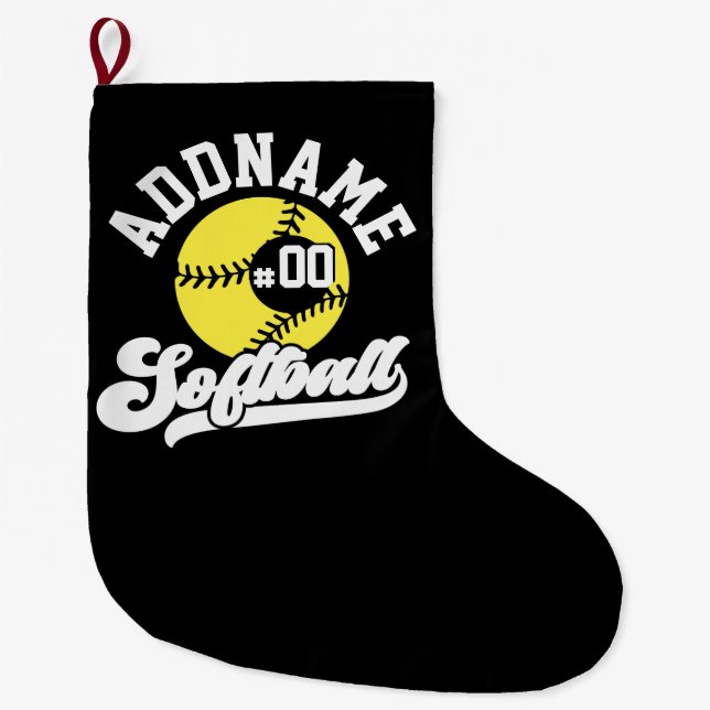Personalized Softball Player ADD NAME Retro Team Large Christmas Stocking (Front)