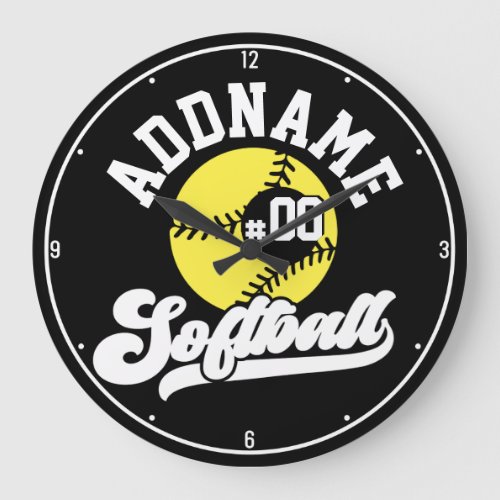 Personalized Softball Player ADD NAME Retro Team Large Clock