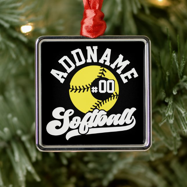 Personalized Softball Player ADD NAME Retro Team Metal Ornament (Tree)