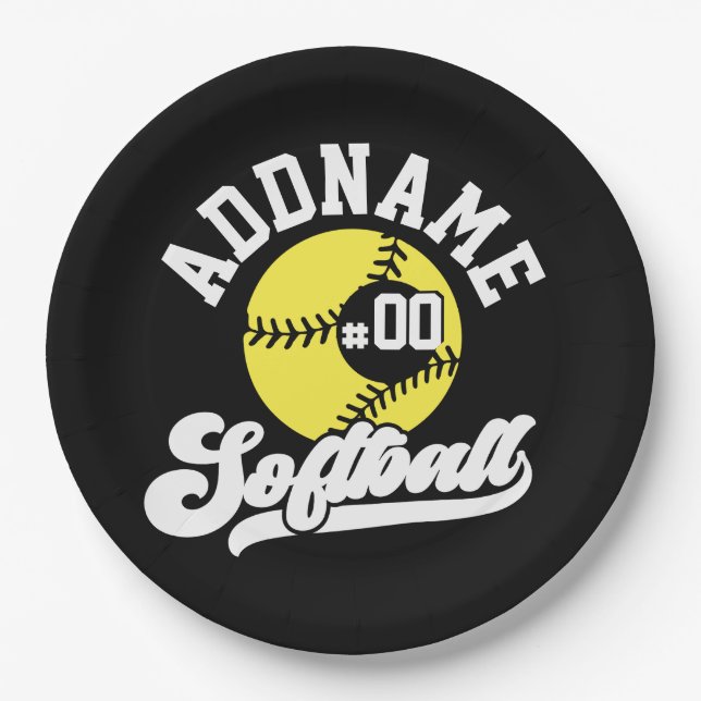 Personalized Softball Player ADD NAME Retro Team Paper Plates (Front)
