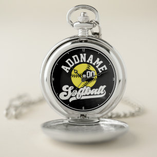 Personalized Softball Player ADD NAME Retro Team Pocket Watch