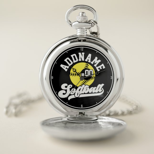 Personalized Softball Player ADD NAME Retro Team Pocket Watch (Inside)