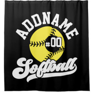 Personalized Softball Player ADD NAME Retro Team Shower Curtain