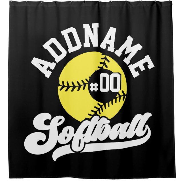 Personalized Softball Player ADD NAME Retro Team Shower Curtain (Front)