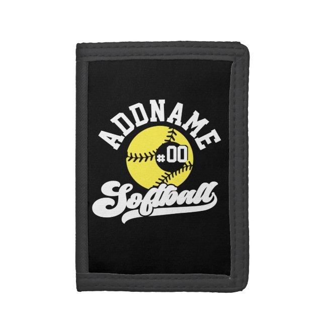 Personalized Softball Player ADD NAME Retro Team Trifold Wallet (Front Vertical)
