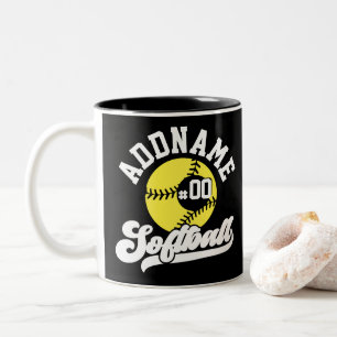 Personalized Softball Player ADD NAME Retro Team Two-Tone Coffee Mug