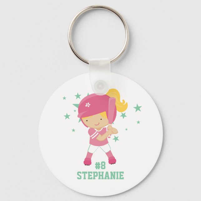 Personalized softball player and stars keychain (Front)