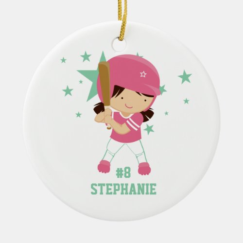 Personalized softball player and stars ornament