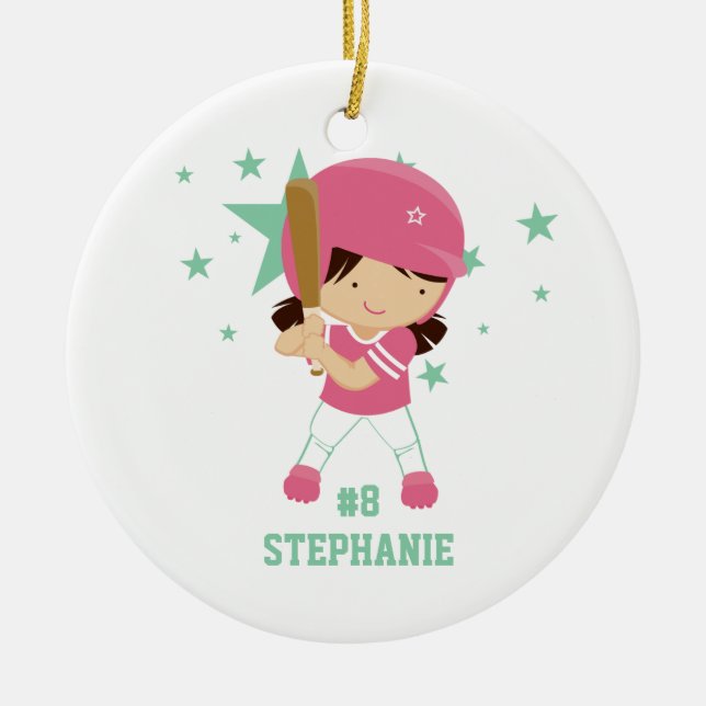 Personalized softball player and stars ornament (Front)