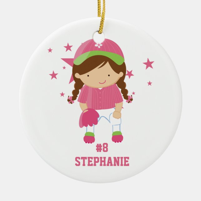 Personalized softball player and stars ornament (Front)