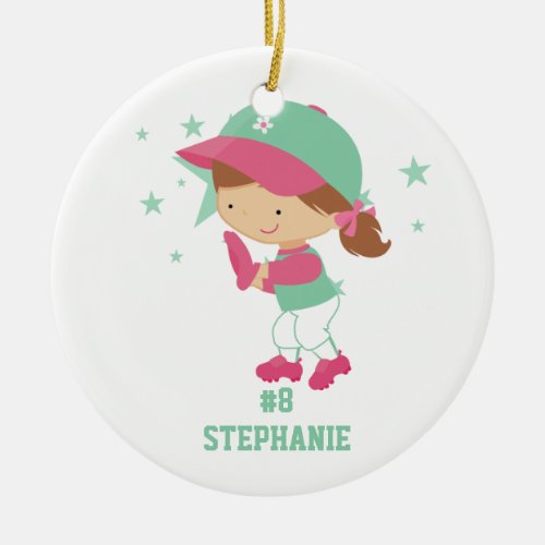 Personalized softball player and stars ornament