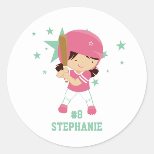 Personalized softball player and stars sticker