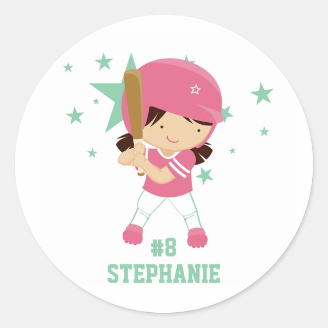 Personalized softball player and stars sticker (Front)