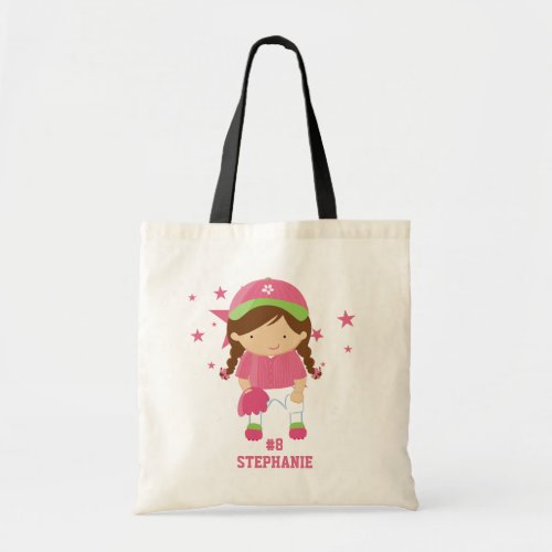 Personalized softball player and stars tote bag