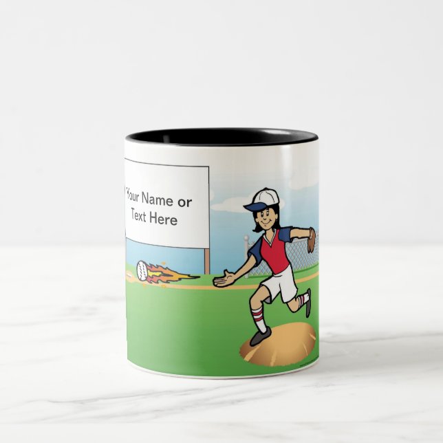 Personalized Softball Player - Female Cartoon Two-Tone Coffee Mug (Center)