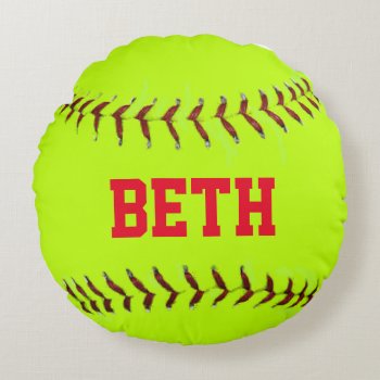 Personalized Softball Round Pillow by Baysideimages at Zazzle