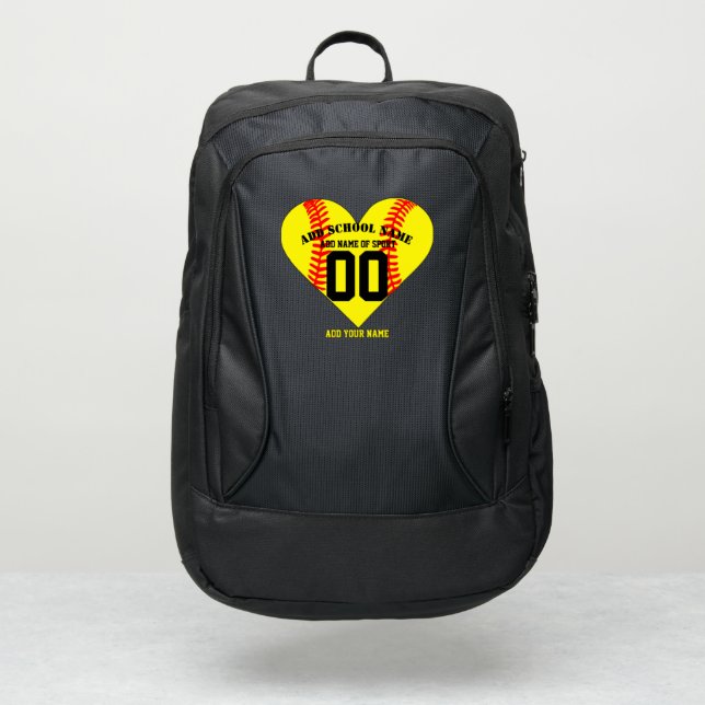 Personalized Softball Sport Jersey Number Backpack (Front)