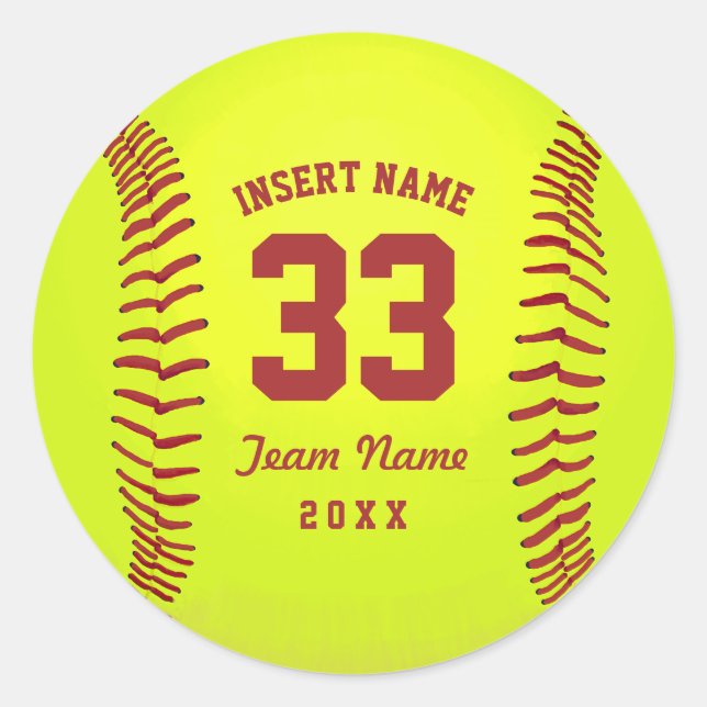 Personalized Softball Team Classic Round Sticker (Front)