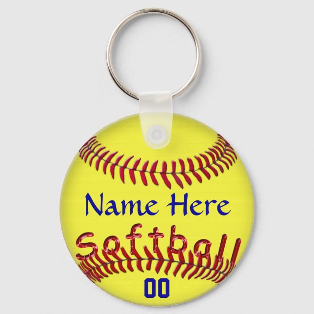 Personalized Softball Team Gift Ideas, NAME NUMBER Keychain (Front)
