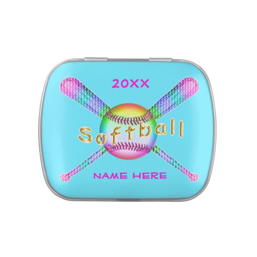 Personalized Softball Team Gift Ideas NAME & YEAR Jelly Belly Candy Tin (Top)