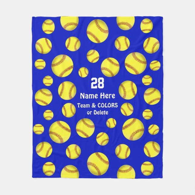 Personalized Softball Throw Blanket, Text, Colors (Front)