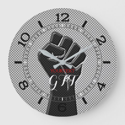 Personalized Solidarity Fist Carbon Fiber Decor Large Clock
