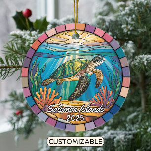 Personalized Solomon Islands Ornament, Sea Turtle Ceramic Ornament
