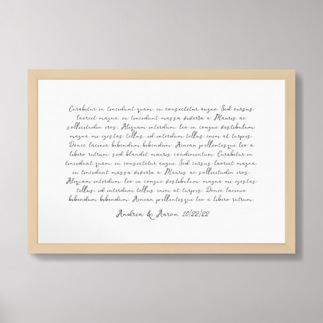 Personalized song lyric print, custom quote poem  framed art (Framed Front)