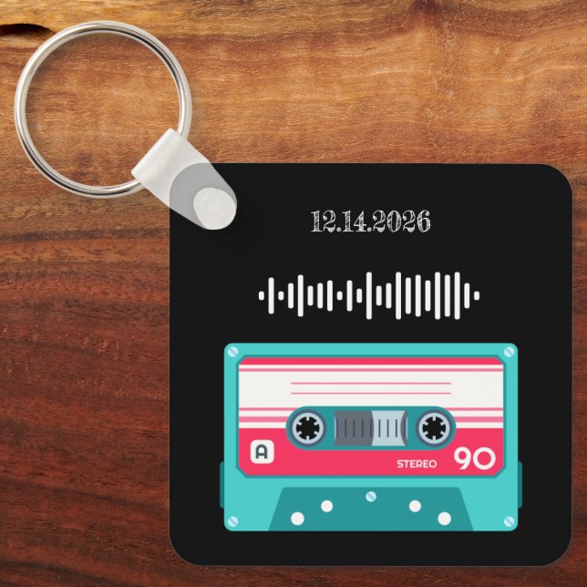 Personalized Song QR Code Message Retro Cassette Keychain (Front)