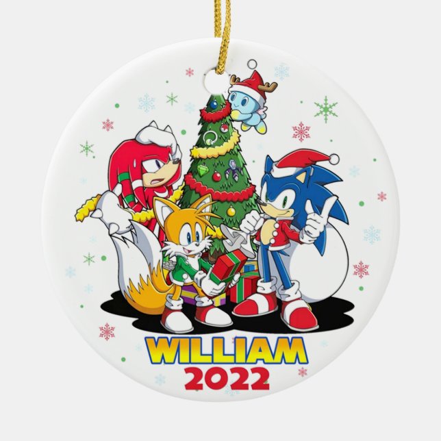 Personalized Sonic Ornament, Christmas 2022 Ceramic Ornament (Front)