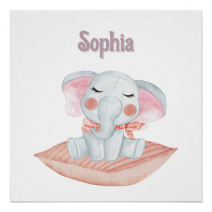 Personalized "Sophia" Sleepy Baby Elephant Poster