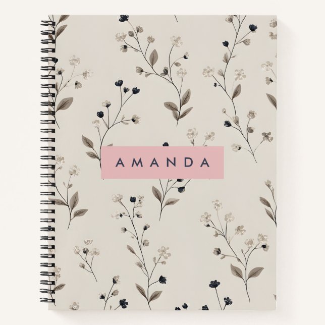 Personalized Sophisticated Neutral Flower Design Notebook (Front)