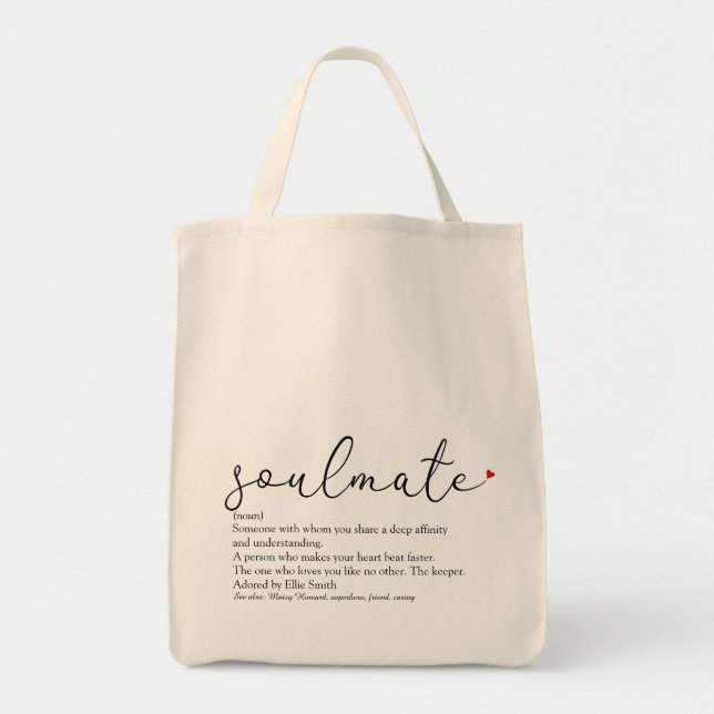 Personalized Soulmate Definition Red Love Heart Tote Bag (Front)