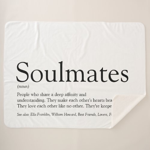 Personalized Soulmates Definition Black And White Sherpa Blanket