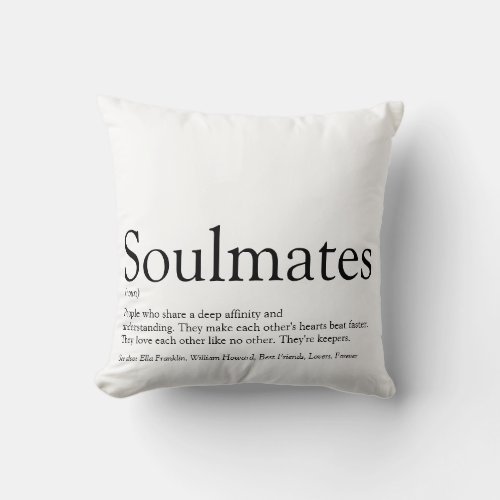 Personalized Soulmates Definition Black And White Throw Pillow