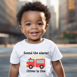 Personalized sound alarm Fire Truck 1st birthday Toddler T-shirt