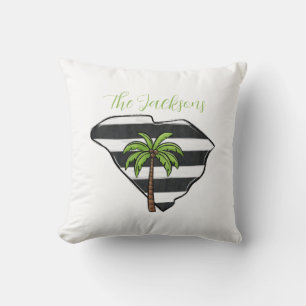 Personalized South Carolina State Palm Tree Stripe Throw Pillow