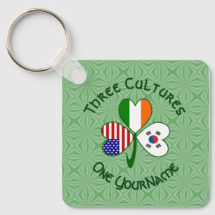 Personalized South Korea Ireland USA Shamrock Keychain