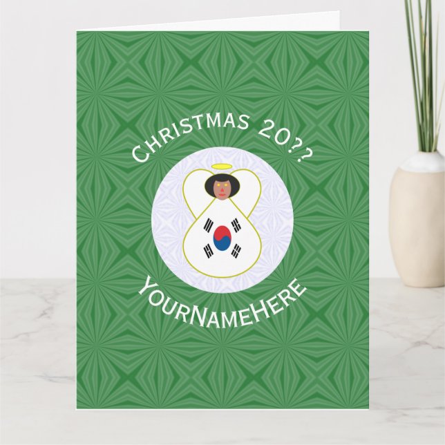 Personalized South Korean Angel Christmas Flag Card (Front)