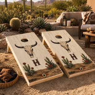 Personalized Southwest Desert Skull Monogram Cornhole Set