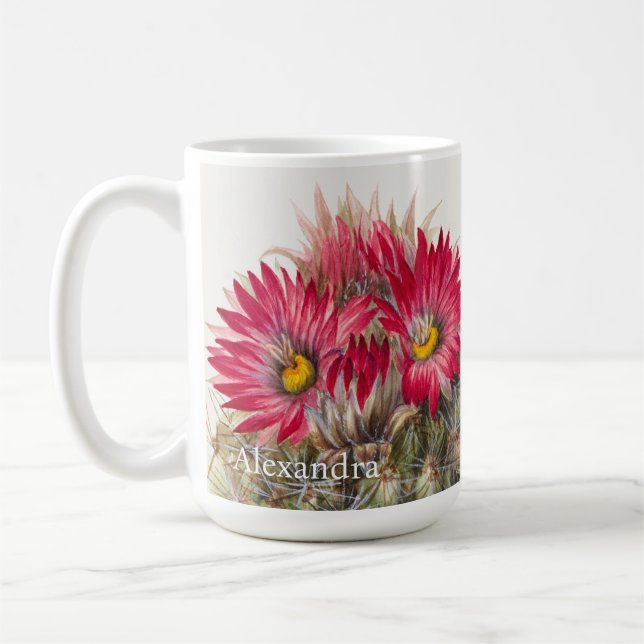 Personalized Southwest  Red Flower Cactus Cacti  Coffee Mug (Left)
