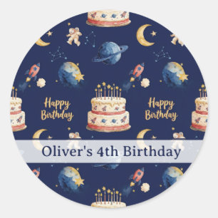 Personalized Space Adventure Kids Birthday Classic Round Sticker