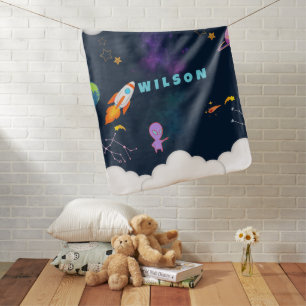 Personalized Space Baby Blanket Rocket&Planets