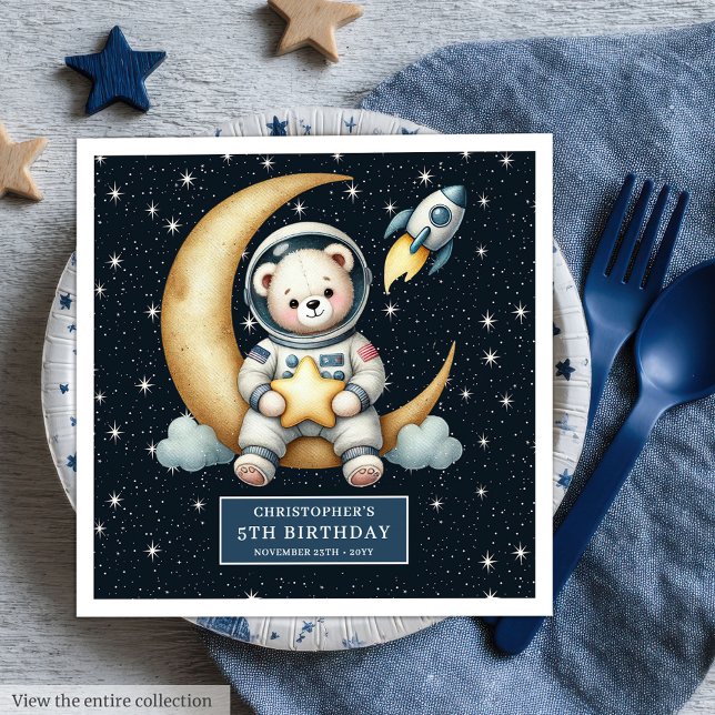 Personalized Space Bear Napkins for Boy Party (Personalized Space Bear Napkins for Boy Party)