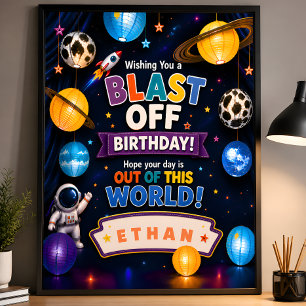 Personalized Space Birthday Wall Art for Boys